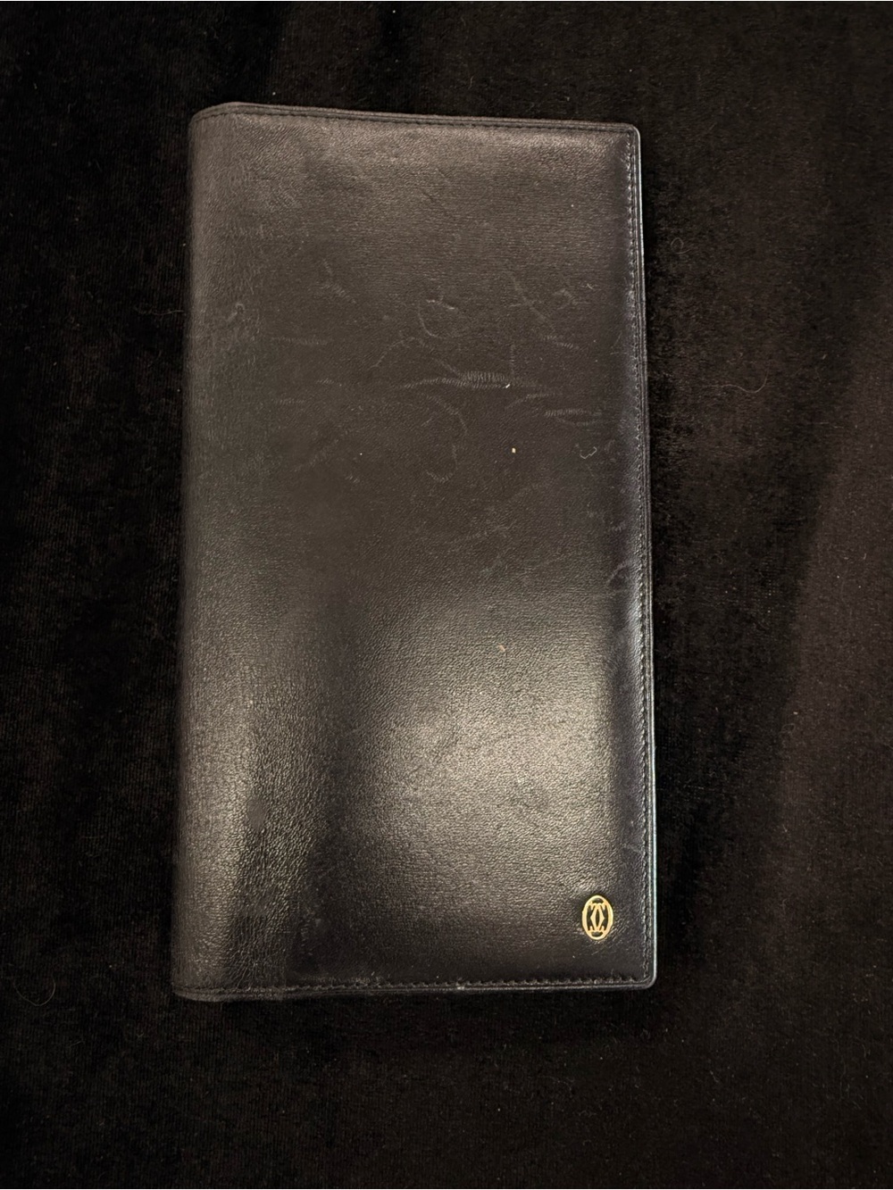 Cartier Black Leather Long Card & Key Holder with Gold Logo